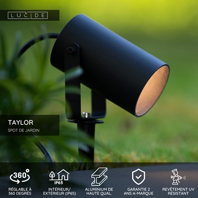 Lucide TAYLOR - Spot de jardin - Ø 10 cm - 1xGU10 - IP65 - Noir